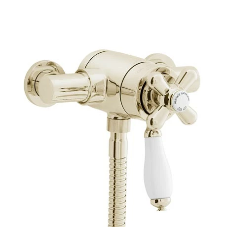 Heritage Bathrooms Heritage - Ryde Dual Control Exposed Mini Valve With Bottom Outlet - Vintage Gold - SLA06 1 Heritage Bathrooms Heritage - Ryde Dual Control Exposed Mini Valve With Bottom Outlet - Vintage Gold - SLA06