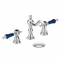 Heritage Bathrooms Heritage Glastonbury Midnight Blue 3 Hole Swivel Spout Basin Mixer With Pop-up Waste - TGRBL09