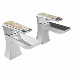 Heritage Bathrooms Heritage Lymington Lace Gold Bath Pillar Taps - TLYCG01